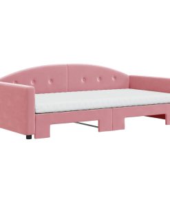 vidaXL Tagesbett Ausziehbar mit Matratzen Rosa 100x200 cm Samt