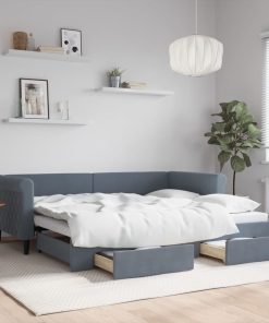 vidaXL Tagesbett Ausziehbar mit Schubladen Dunkelgrau 90x200 cm Samt