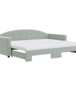 vidaXL Tagesbett Ausziehbar mit Matratzen Hellgrau 90x200 cm Samt