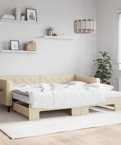 vidaXL Tagesbett Ausziehbar mit Matratzen Creme 90x200 cm Stoff