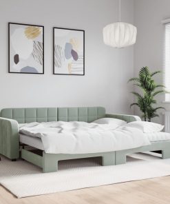 vidaXL Tagesbett Ausziehbar mit Matratzen Hellgrau 90x200 cm Samt