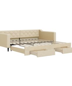 vidaXL Tagesbett Ausziehbar mit Schubladen Creme 100x200 cm Stoff