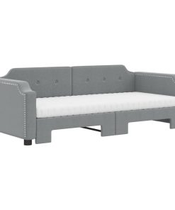 vidaXL Tagesbett Ausziehbar mit Matratze Hellgrau 90x200 cm Stoff