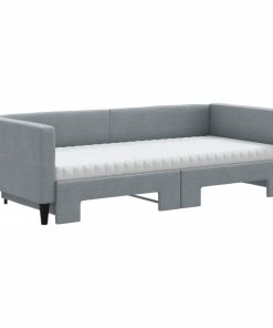 vidaXL Tagesbett Ausziehbar mit Matratze Hellgrau 90x200 cm Stoff