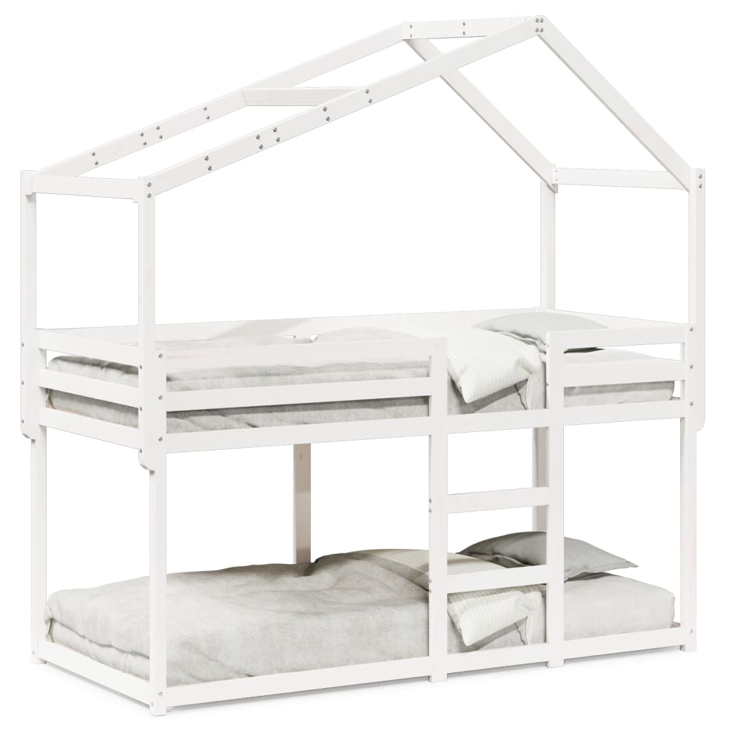 vidaXL Etagenbett mit Dach Weiß 90x190 cm Massivholz Kiefer