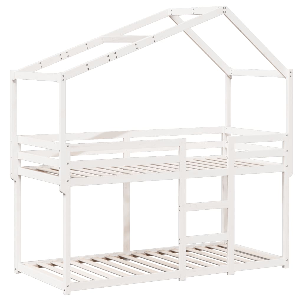 vidaXL Etagenbett mit Dach Weiß 90x200 cm Massivholz Kiefer