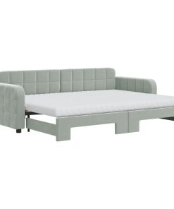 vidaXL Tagesbett Ausziehbar mit Matratzen Hellgrau 80x200 cm Samt