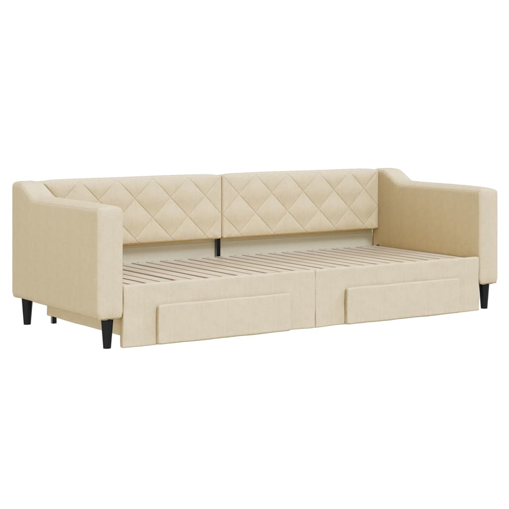vidaXL Tagesbett Ausziehbar mit Schubladen Creme 80x200 cm Stoff