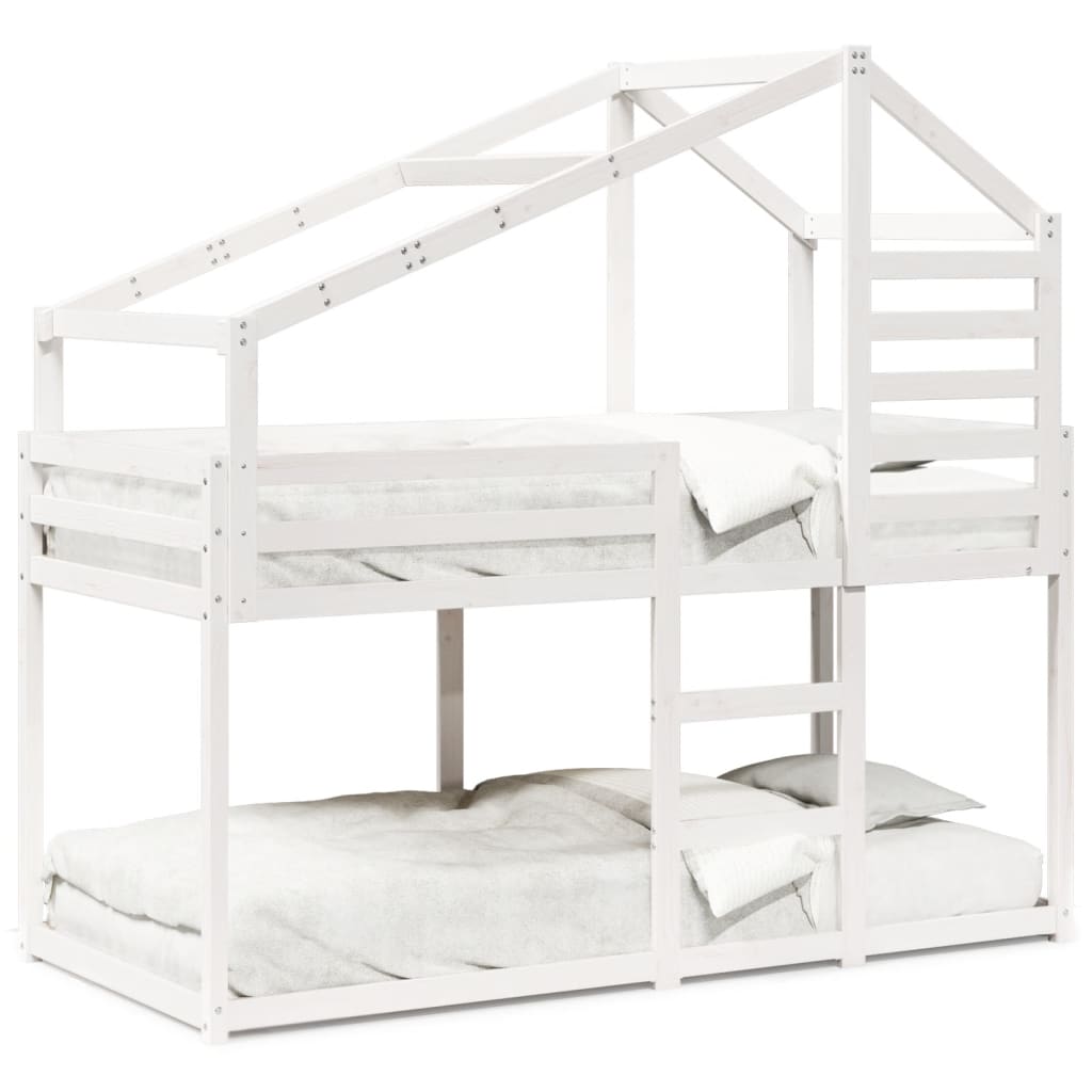 vidaXL Etagenbett mit Dach Weiß 90x200 cm Massivholz Kiefer