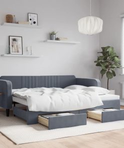vidaXL Tagesbett Ausziehbar mit Schubladen Dunkelgrau 90x200 cm Samt
