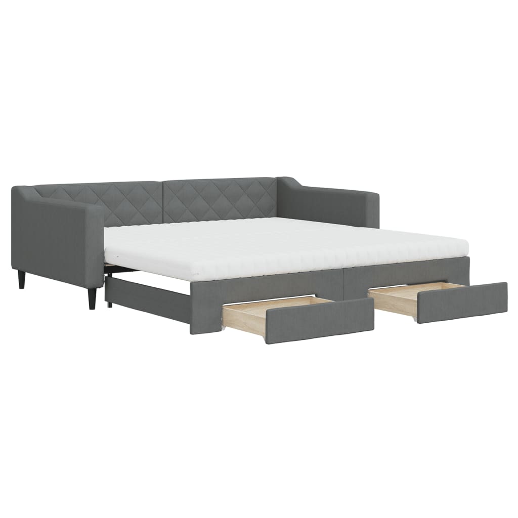 vidaXL Tagesbett Ausziehbar mit Schubladen Dunkelgrau 100x200 cm Stoff