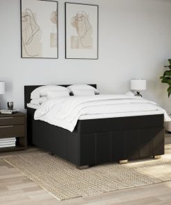 vidaXL Boxspringbett mit Matratze Schwarz 160x200 cm Stoff