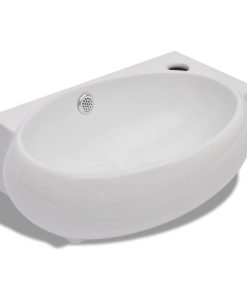vidaXL Waschbecken mit Wasserhahn-Loch und Überlaufloch Keramik Weiß