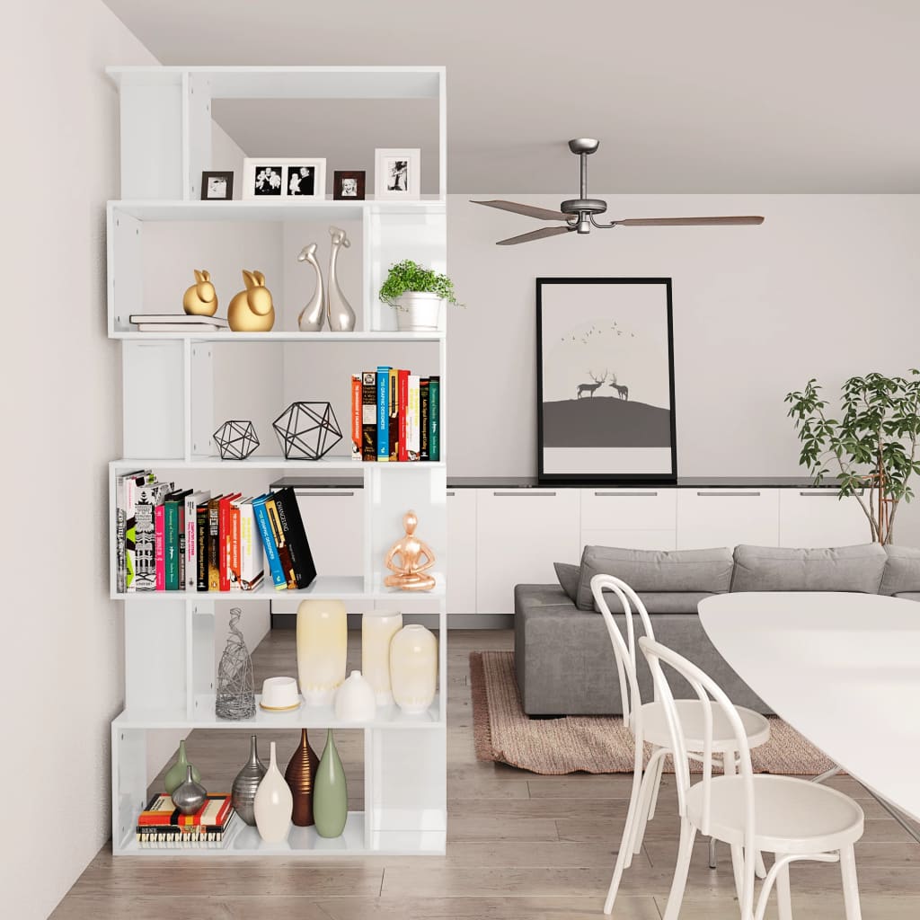 vidaXL Bücherregal/Raumteiler Hochglanz-Weiß 80x24x192 cm