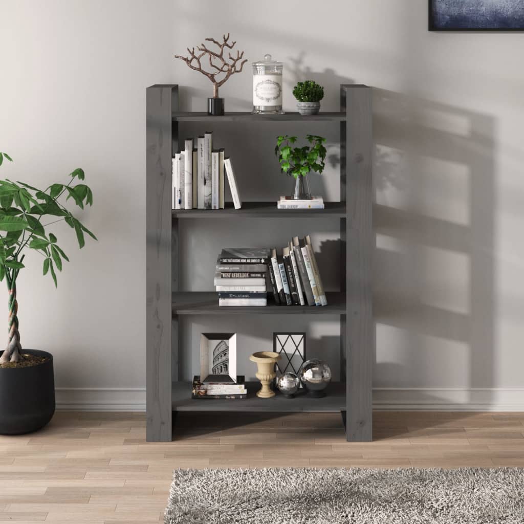vidaXL Bücherregal/Raumteiler Grau 80x35x125 cm Massivholz Kiefer
