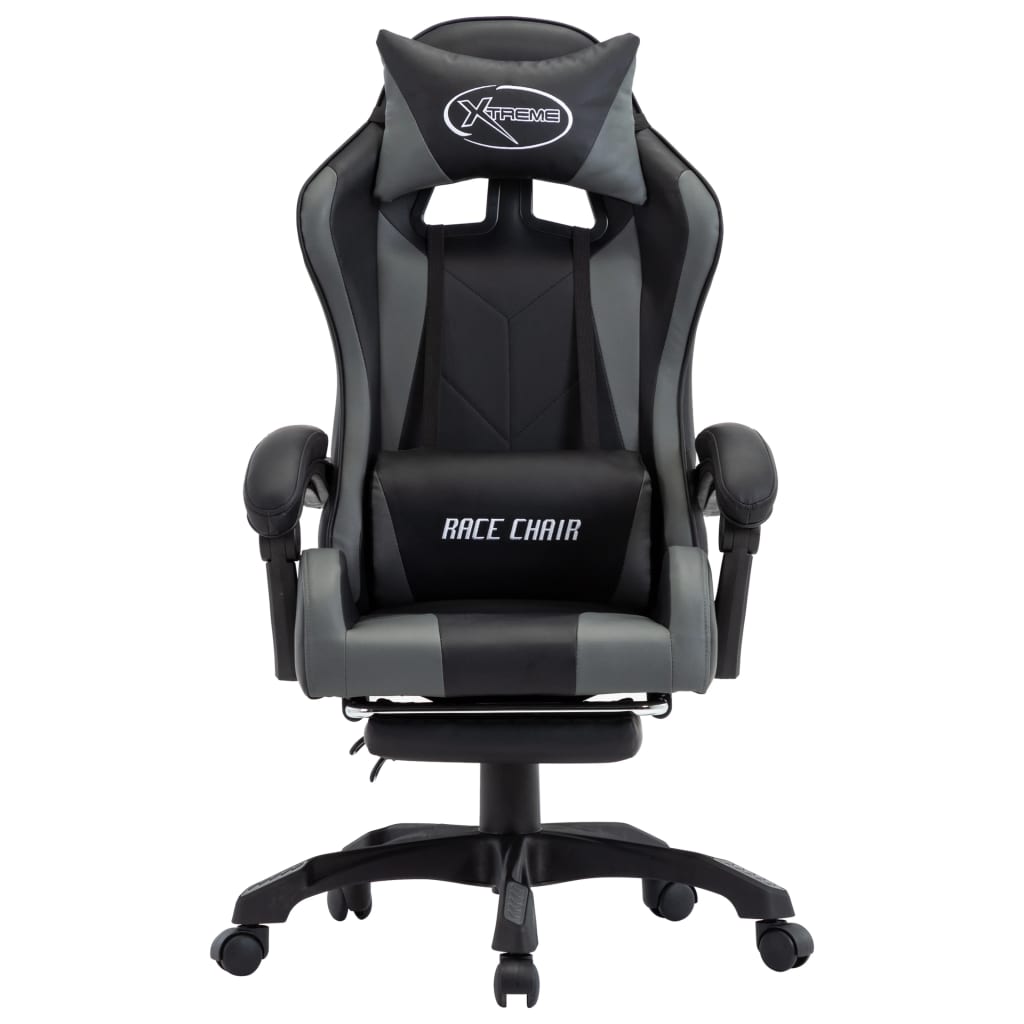 vidaXL Gaming-Stuhl mit Fußstütze Grau und Schwarz Kunstleder