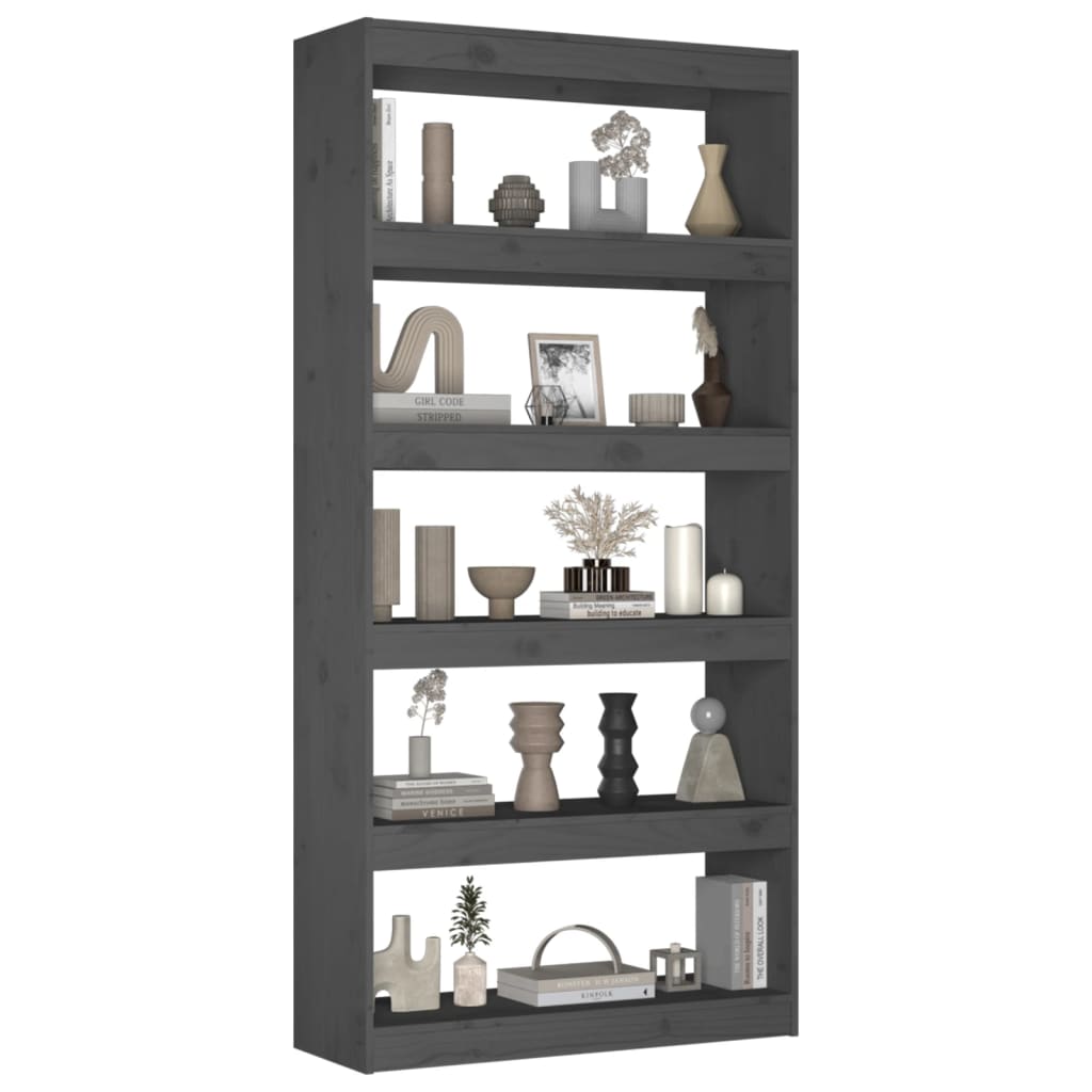 vidaXL Bücherregal/Raumteiler Grau 80x30x167,4 cm Massivholz Kiefer