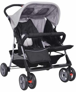 vidaXL Zwillingskinderwagen Stahl Grau und Schwarz