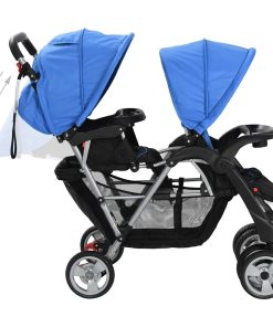 vidaXL Tandem-Kinderwagen Stahl Blau und Schwarz