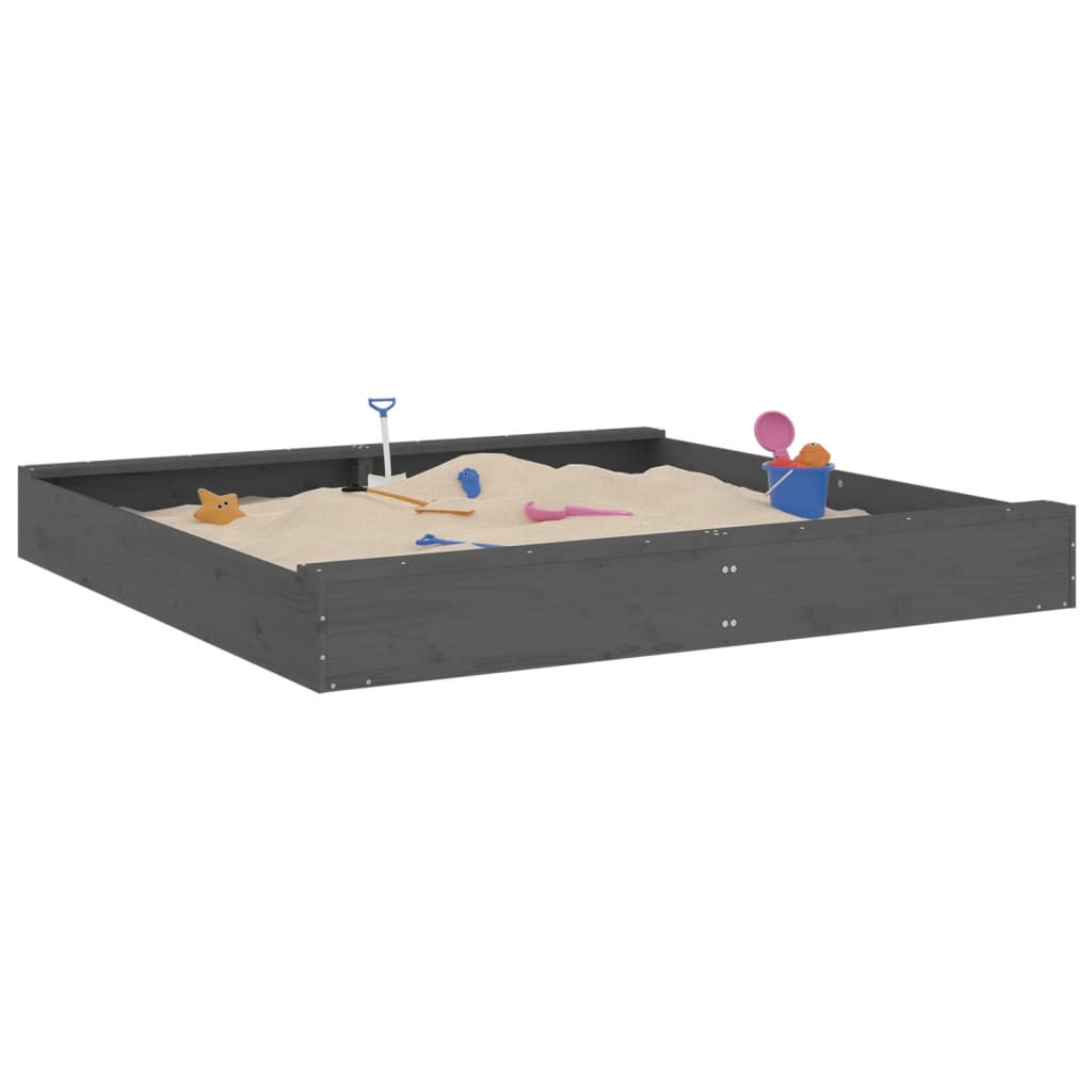 vidaXL Sandkasten mit Sitzen Grau Quadratisch Massivholz Kiefer