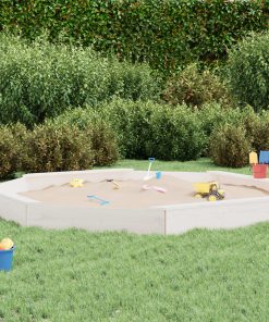 vidaXL Sandkasten mit Sitzen Weiß Achteck Massivholz Kiefer