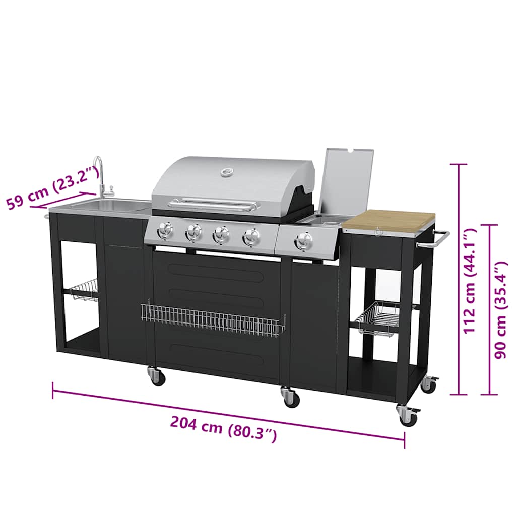 vidaXL Gasgrill mit 4+1 Flammen Schwarz