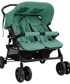vidaXL Zwillingskinderwagen Grün Stahl