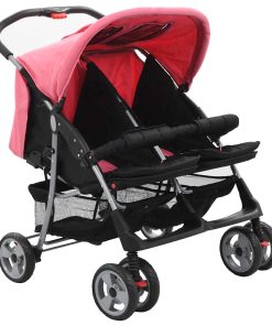 vidaXL Zwillingskinderwagen Rosa und Schwarz Stahl