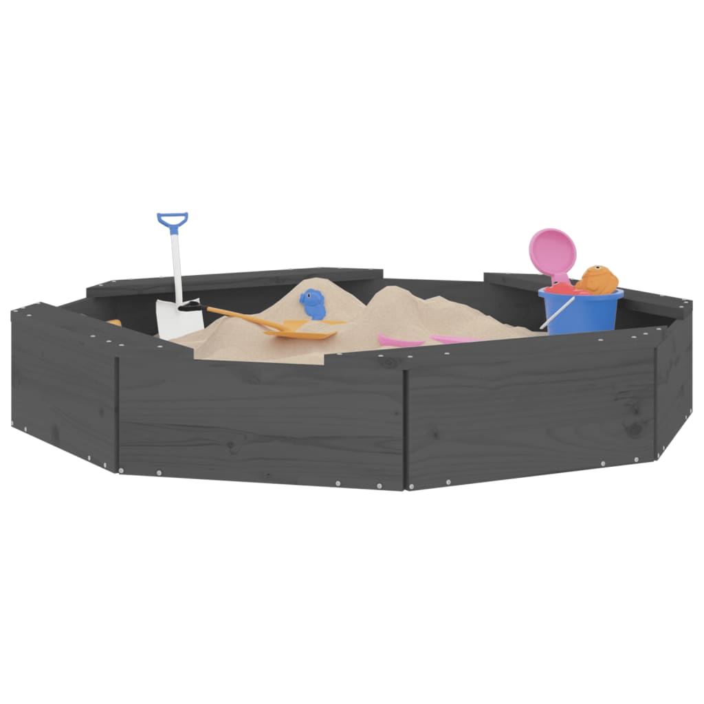 vidaXL Sandkasten mit Sitzen Grau Achteck Massivholz Kiefer