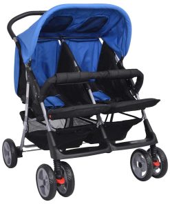 vidaXL Zwillingskinderwagen Stahl Blau und Schwarz