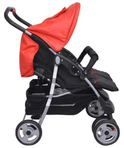 vidaXL Zwillingskinderwagen Stahl Rot und Schwarz