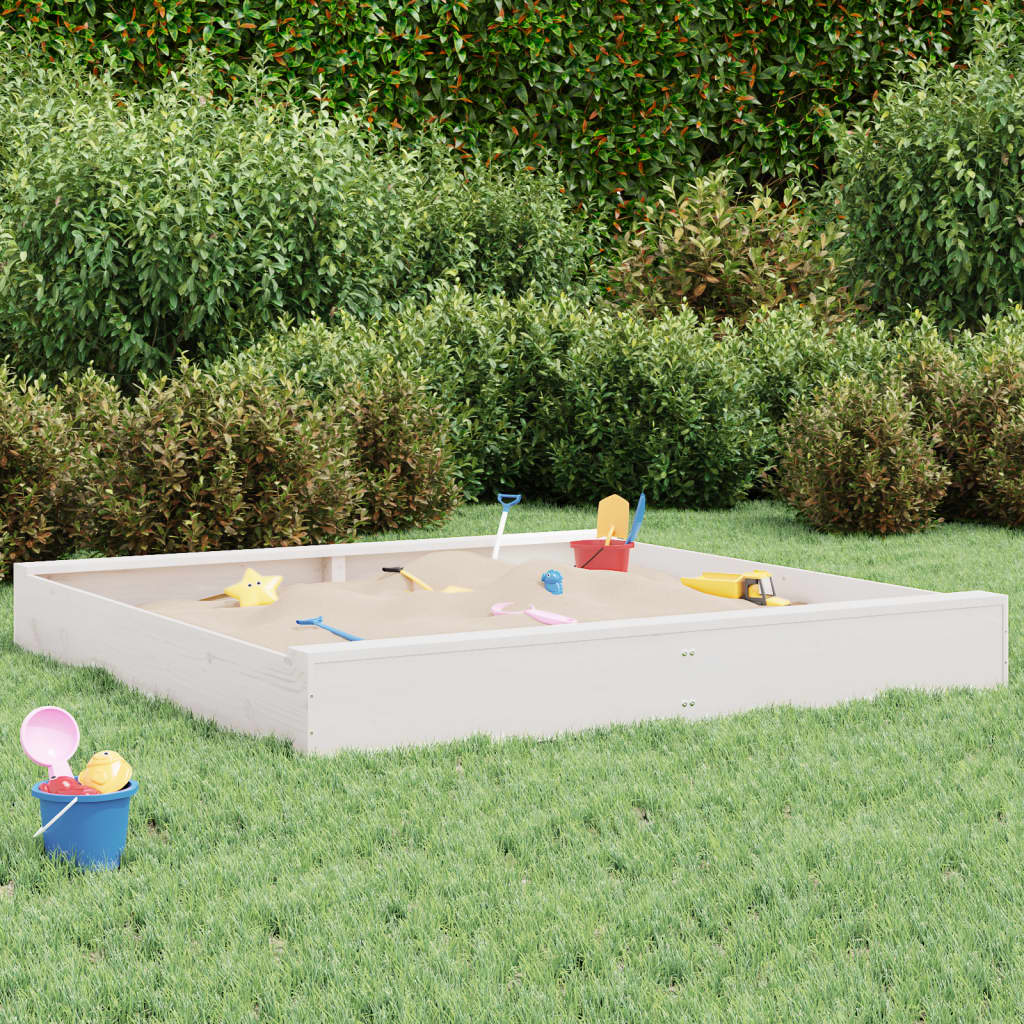 vidaXL Sandkasten mit Sitzen Weiß Quadratisch Massivholz Kiefer