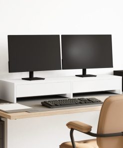 vidaXL Monitorständer mit Schubladen Weiß 100x27x15 cm Holzwerkstoff