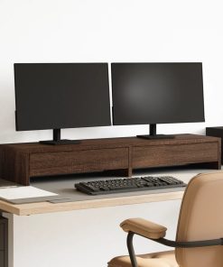 vidaXL Monitorständer mit Schubladen Eichen-Optik 100x27x15 cm