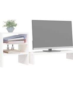 vidaXL Monitorständer Weiß 81x20x30 cm Massivholz Kiefer