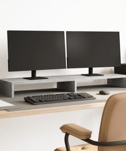 vidaXL Monitorständer Betongrau 100x27x10 cm Holzwerkstoff