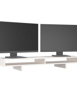 vidaXL Monitorständer Weiß 100x27x14 cm Massivholz Kiefer