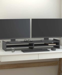 vidaXL Monitorständer Grau 100x27x15 cm Massivholz Kiefer
