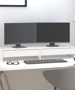 vidaXL Monitorständer Weiß 100x27x15 cm Massivholz Kiefer