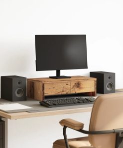 vidaXL Monitorständer mit Schubladen Altholz-Optik 50x27x15 cm