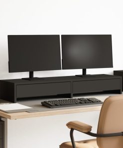 vidaXL Monitorständer mit Schubladen Schwarz 100x27x15 Holzwerkstoff