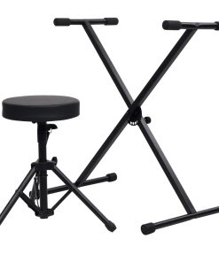 vidaXL Keyboardständer und Hocker Set Schwarz
