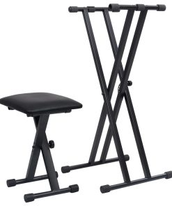 vidaXL Doppelstrebiger Keyboard-Ständer und Hocker Set Schwarz
