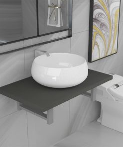 vidaXL 2-tlg. Badmöbel-Set Keramik Grau