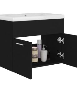 vidaXL Waschbeckenunterschrank mit Einbaubecken Schwarz Holzwerkstoff