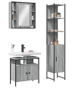 vidaXL 3-tlg. Badmöbel-Set Grau Sonoma Holzwerkstoff