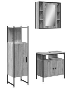 vidaXL 3-tlg. Badmöbel-Set Grau Sonoma Holzwerkstoff