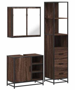 vidaXL 3-tlg. Badmöbel-Set Braun Eichen-Optik Holzwerkstoff
