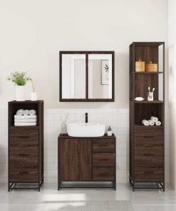 vidaXL 4-tlg. Badmöbel-Set Braun Eichen-Optik Holzwerkstoff