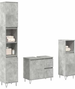 vidaXL 3-tlg. Badmöbel-Set Betongrau Holzwerkstoff